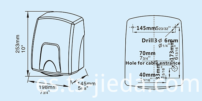 Secador de manos de pared con sensor infrarrojo Infrared sensor wall-mounted hand dryer